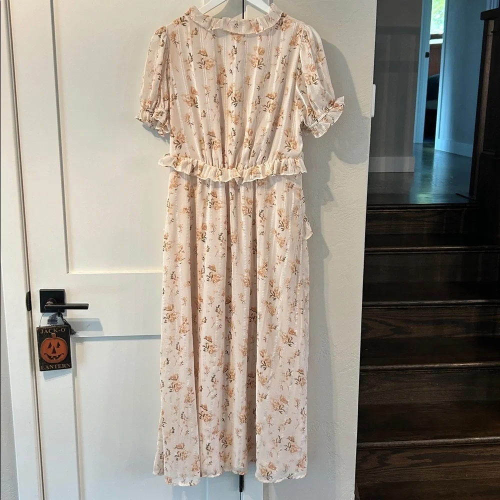 Storia Cream Floral Midi/Maxi Long Dress Bohemian Cottagecore Prairie XL